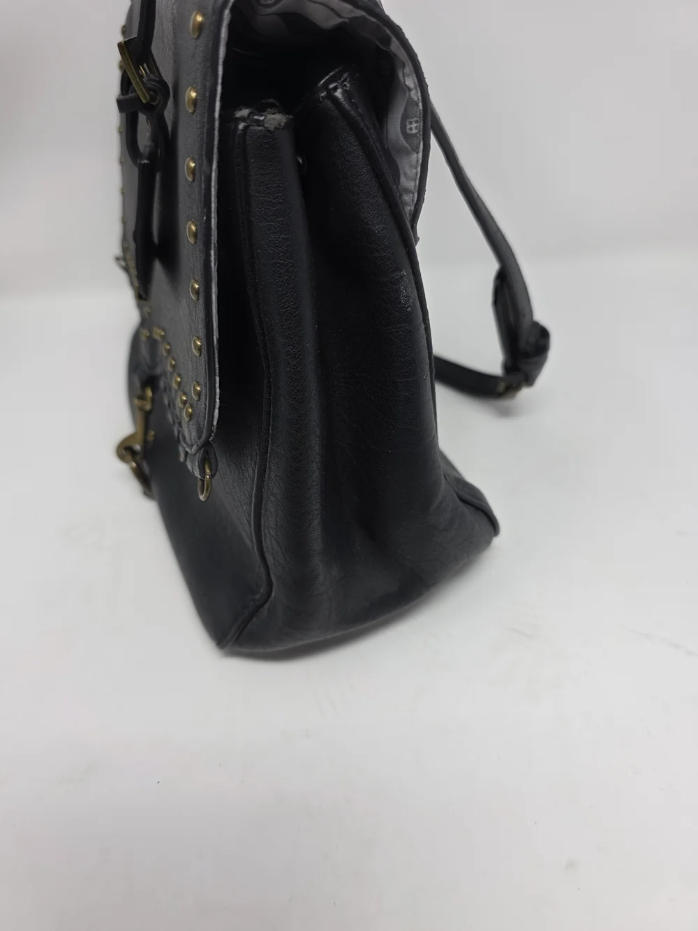 BORSANI Black Studded Leather Satchel Shoulder Bag Brass Ring Hardware